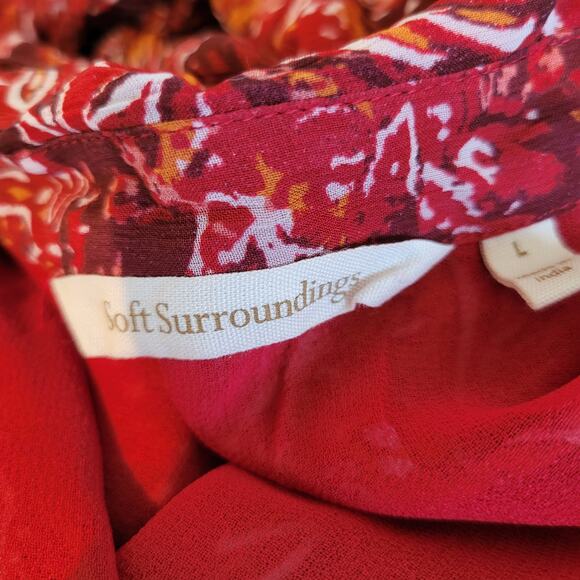 Soft Surroundings Cheyla Tunic Paisley Red Collared Button Front Women Large - Picture 11 of 12
